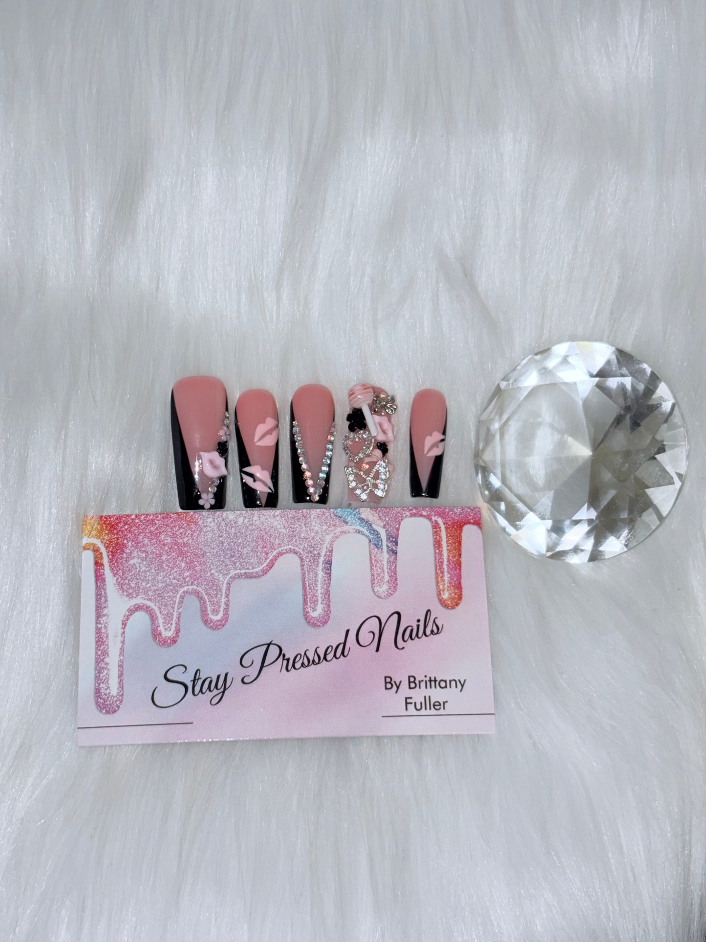 Pink & Black Square Junk Nails Size Medium