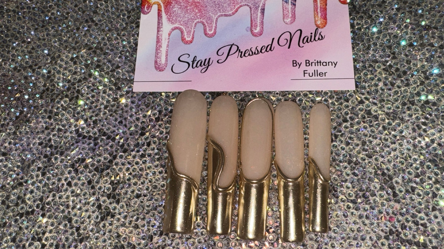 Gold Abstract French Press On Nails Size LARGE