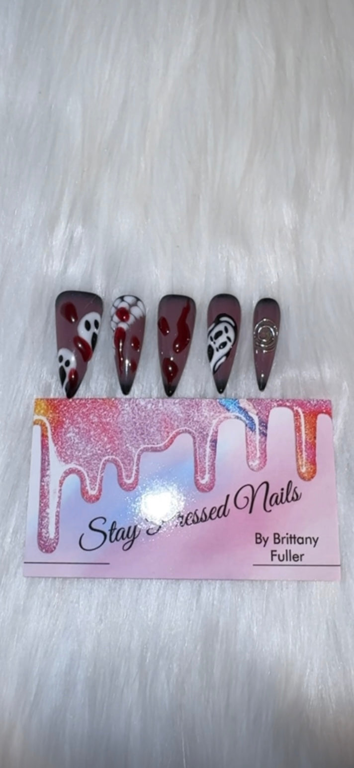 GhostFace Halloween Nails Size Large (Ready to Ship)