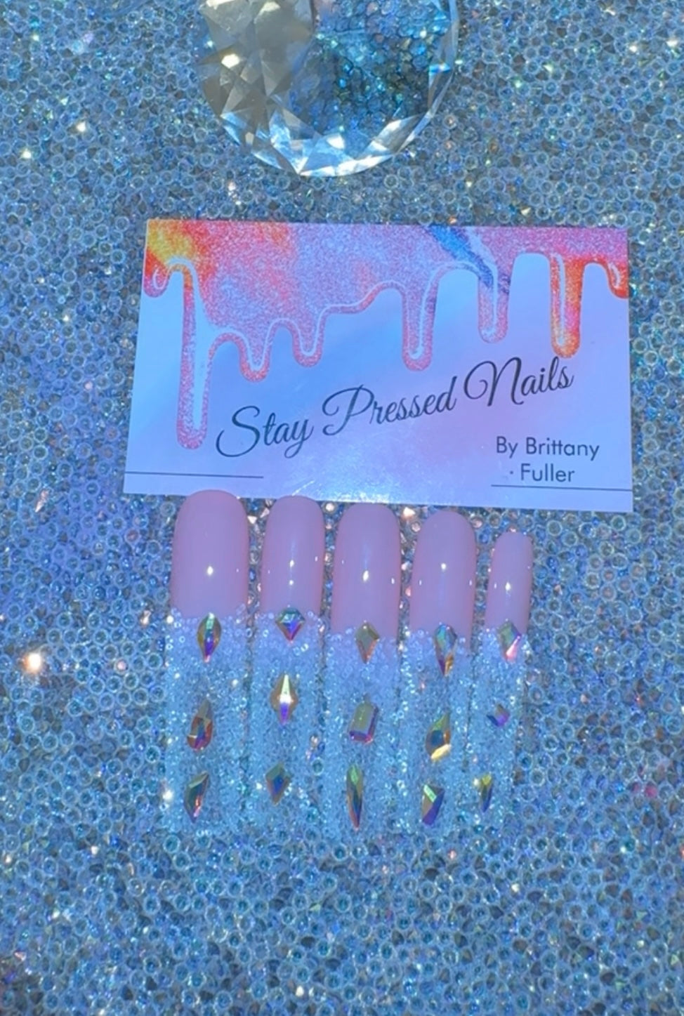 Pink & White Ombre Bling Press On