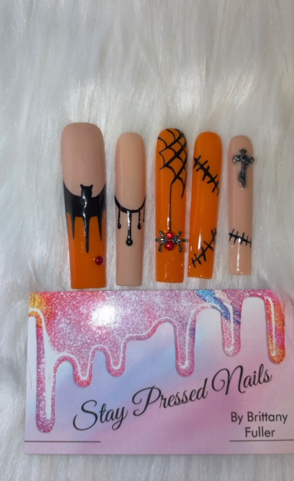 Halloween Bat & Spider Press on nails size Large