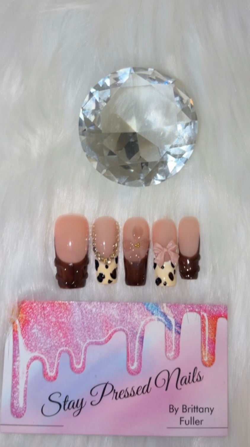 Brown French Long Square Press On Nails Size Medium