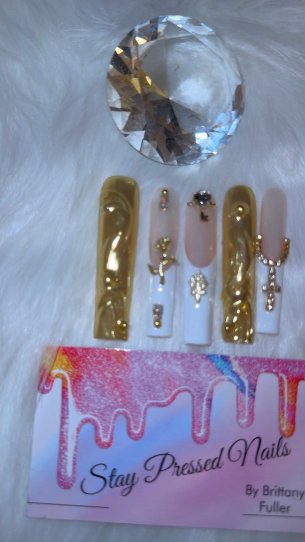 Gold & White French Sheer Press On Nails Size Medium