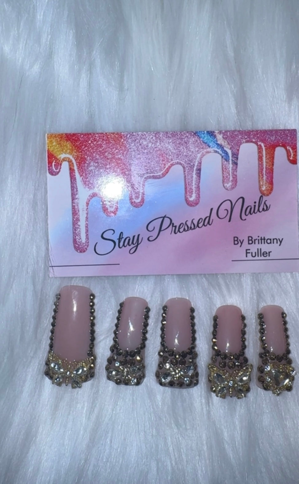 Long Pink and Gold Bling Duck Nails Size Large