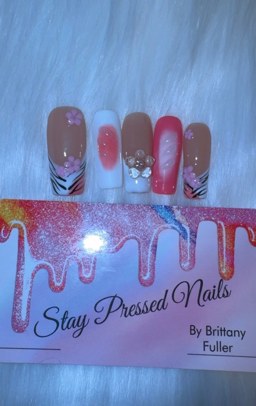 Pink Zebra Striped Press On Nails Size Large