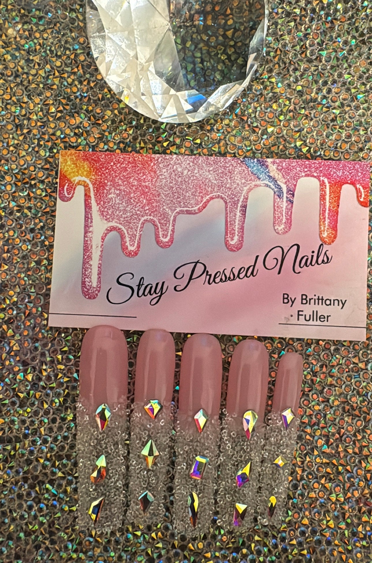 Pink & White Ombre Bling Press On