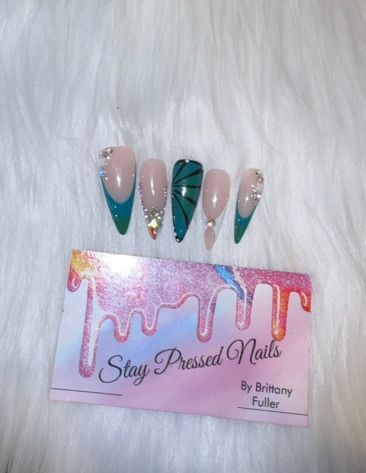 Green French Butterfly Press On Nails Size Large