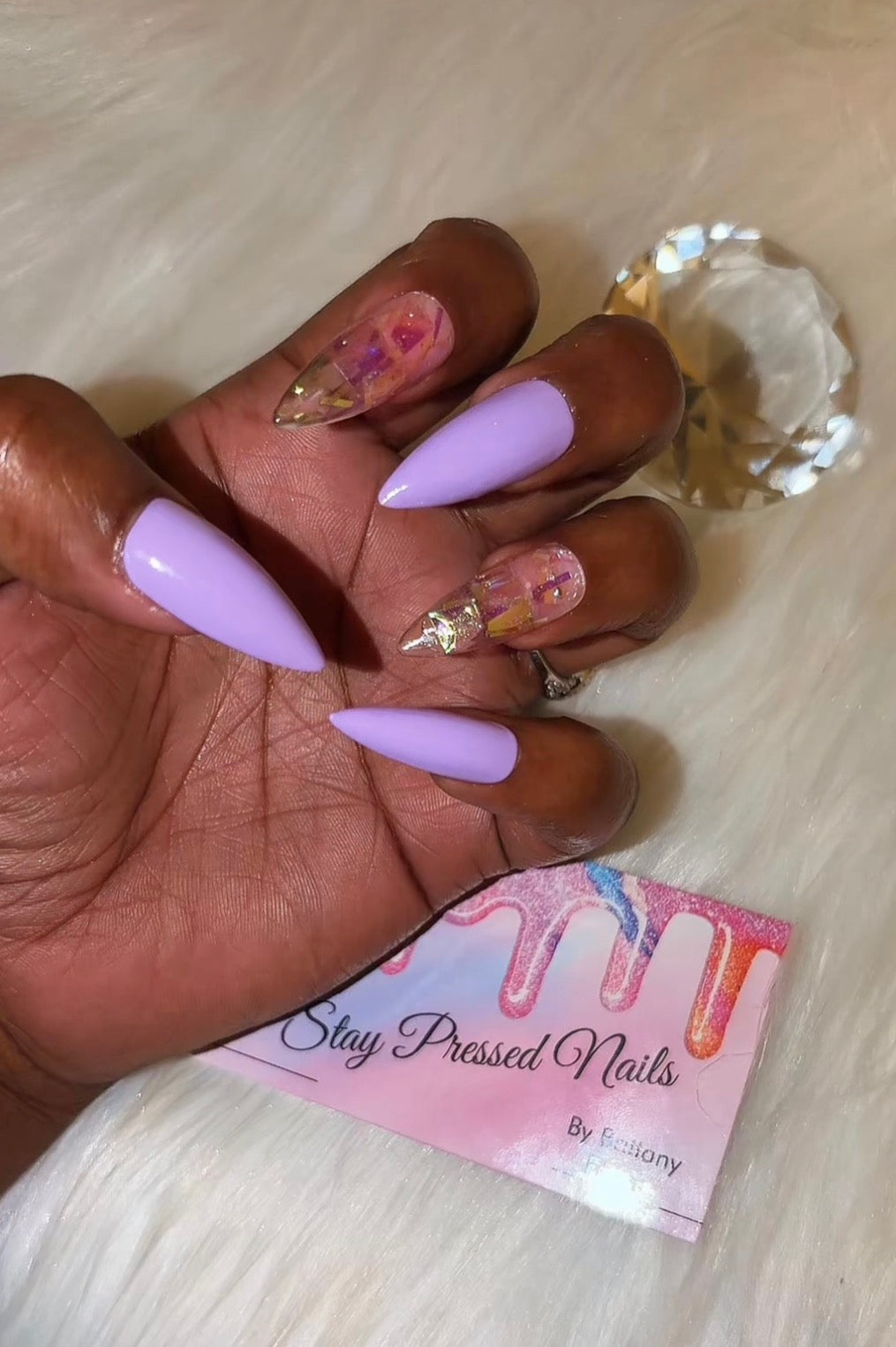 Light purple Glow Glitter Press On Nails