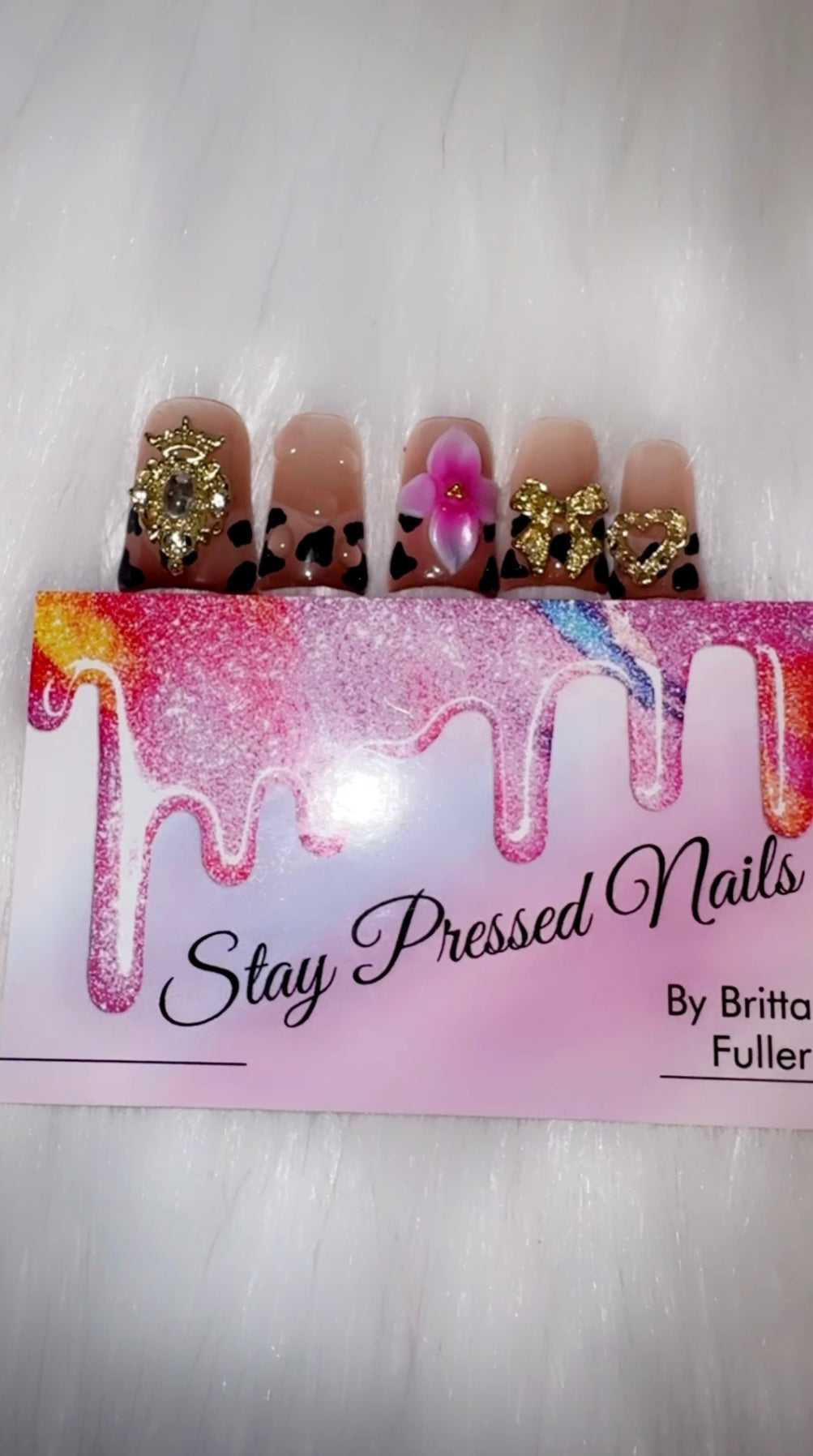 Brown & Gold Leopard Duck Nails Size Small