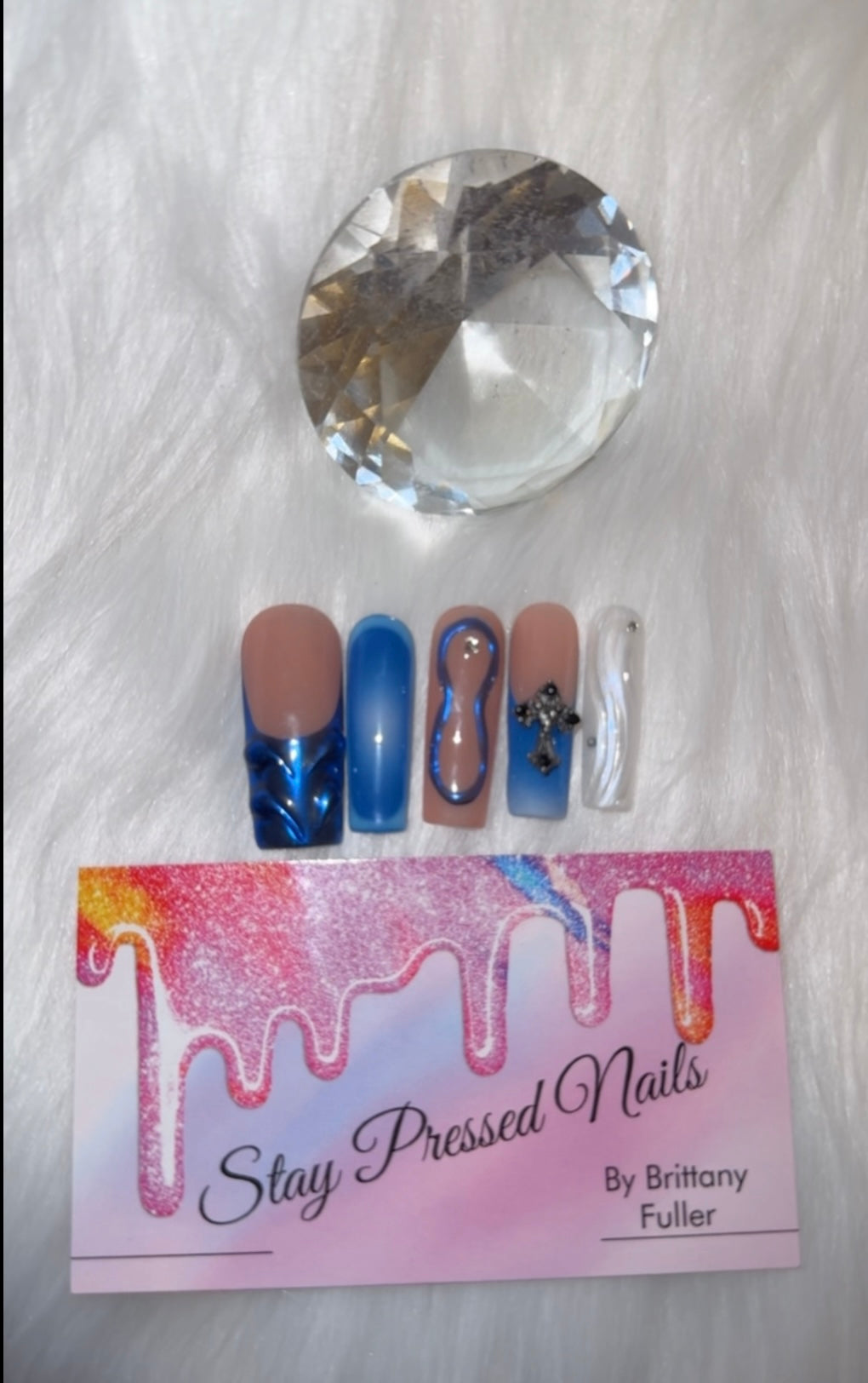 Blue Airbrush Press On Nails Size Medium