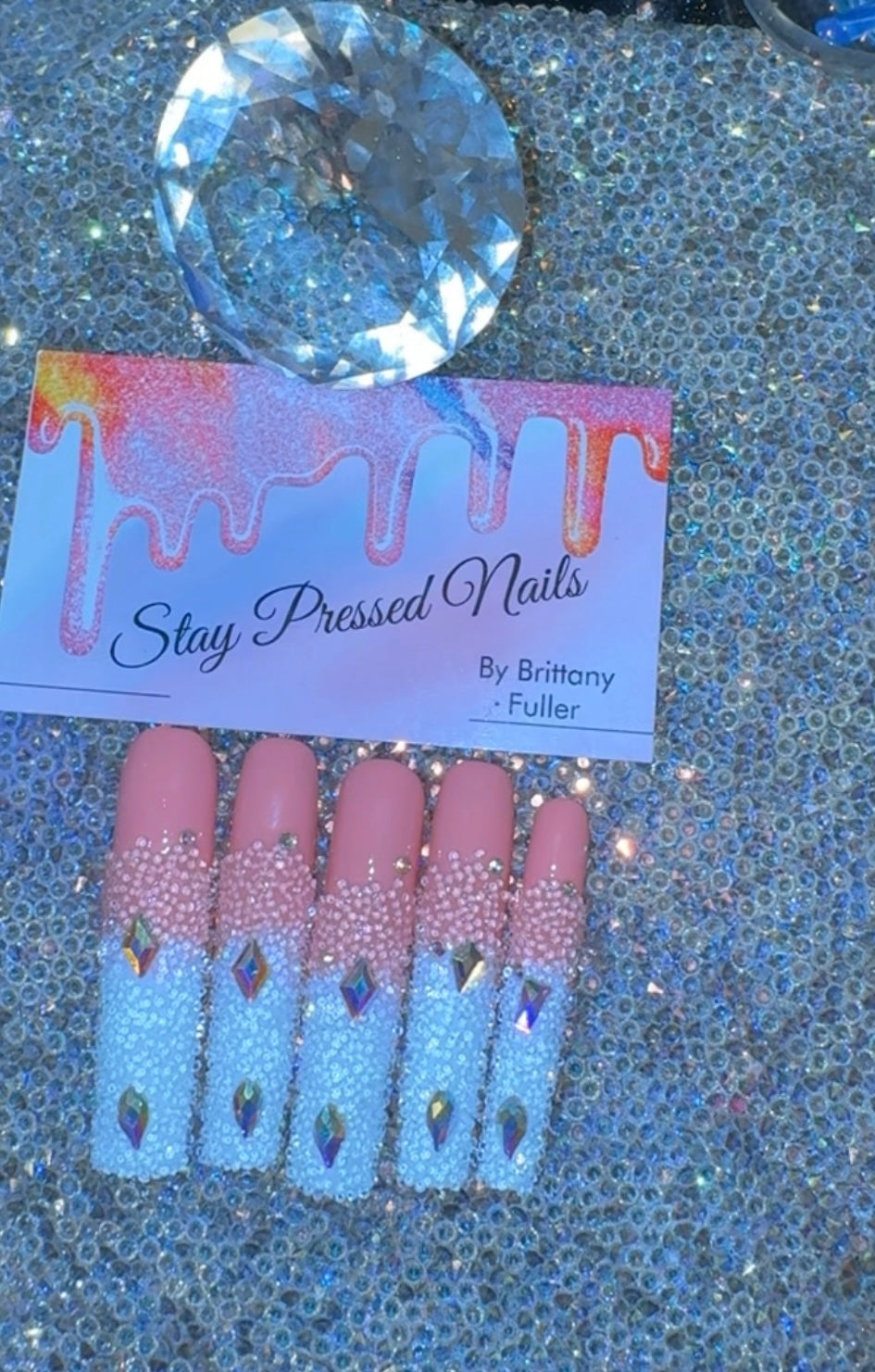 Pink & White Ombre Bling Press On