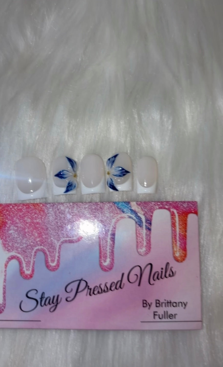 Milky White French With Blue Flower Size Medium