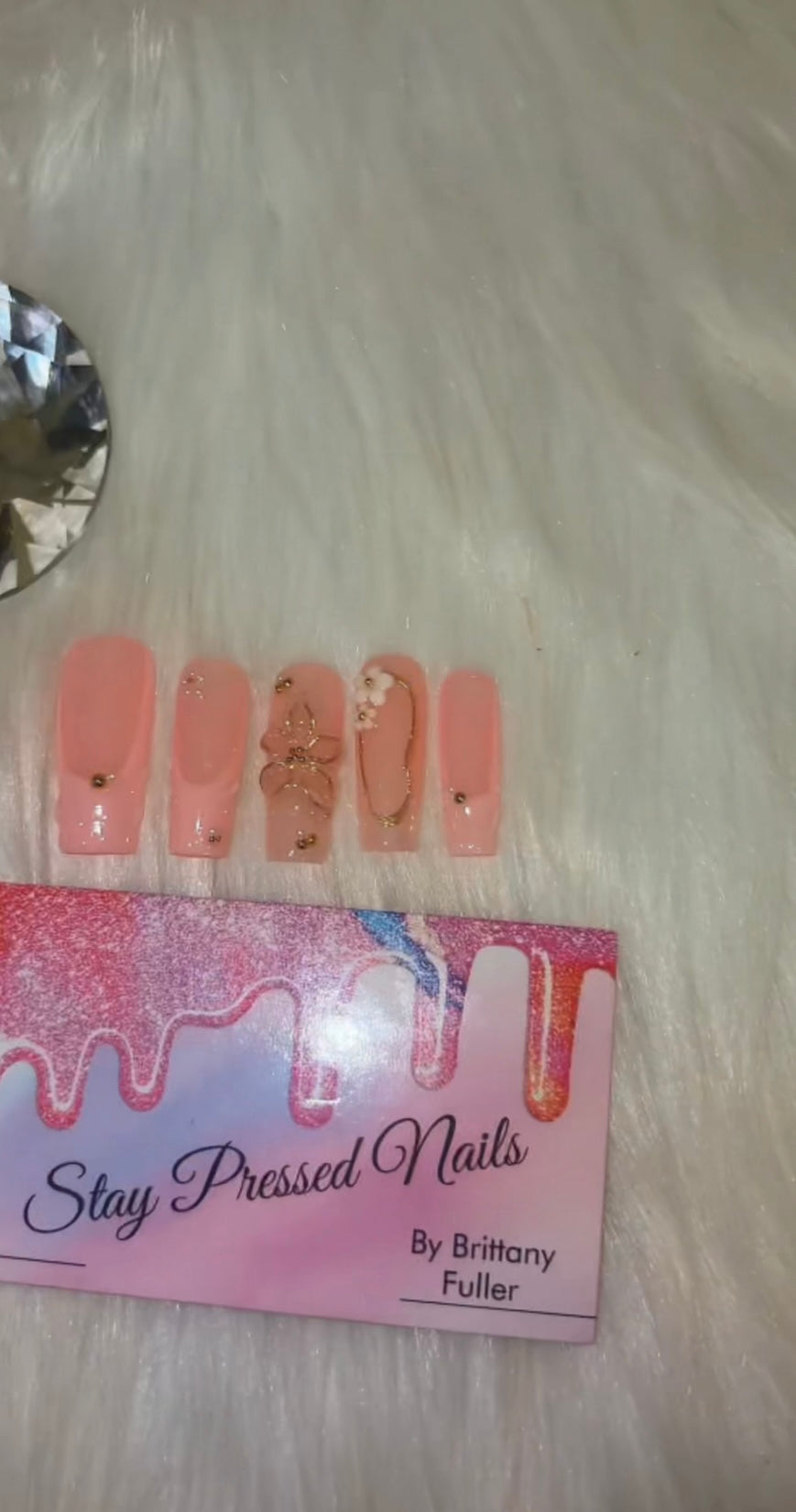Baby Pink & Gold Press On Nails Size Medium