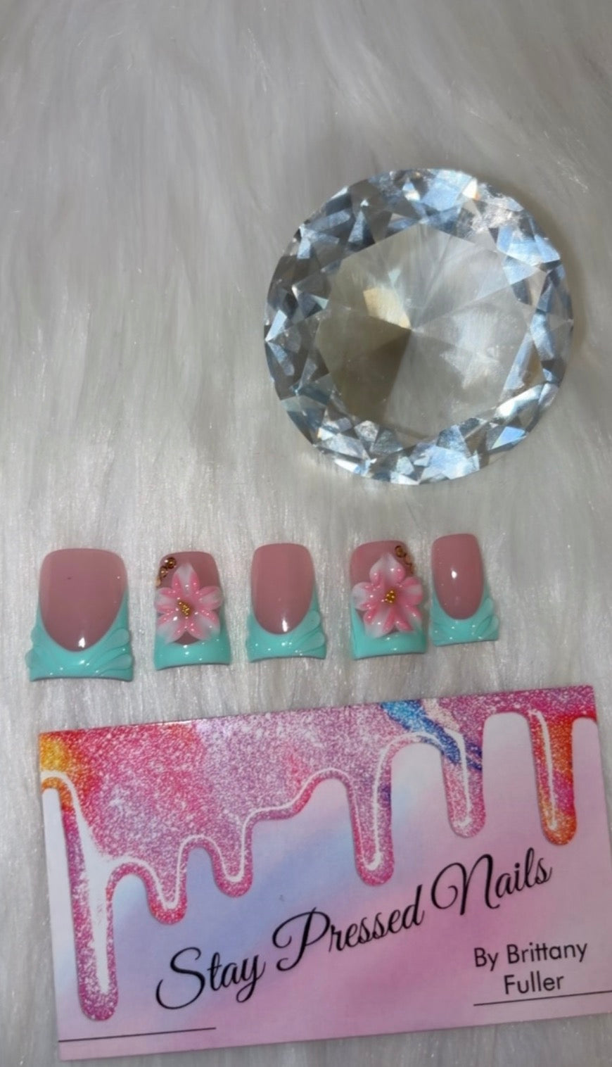 Seafoam Blossom Duck Nails🌊🌸 Press On Nails Size Large