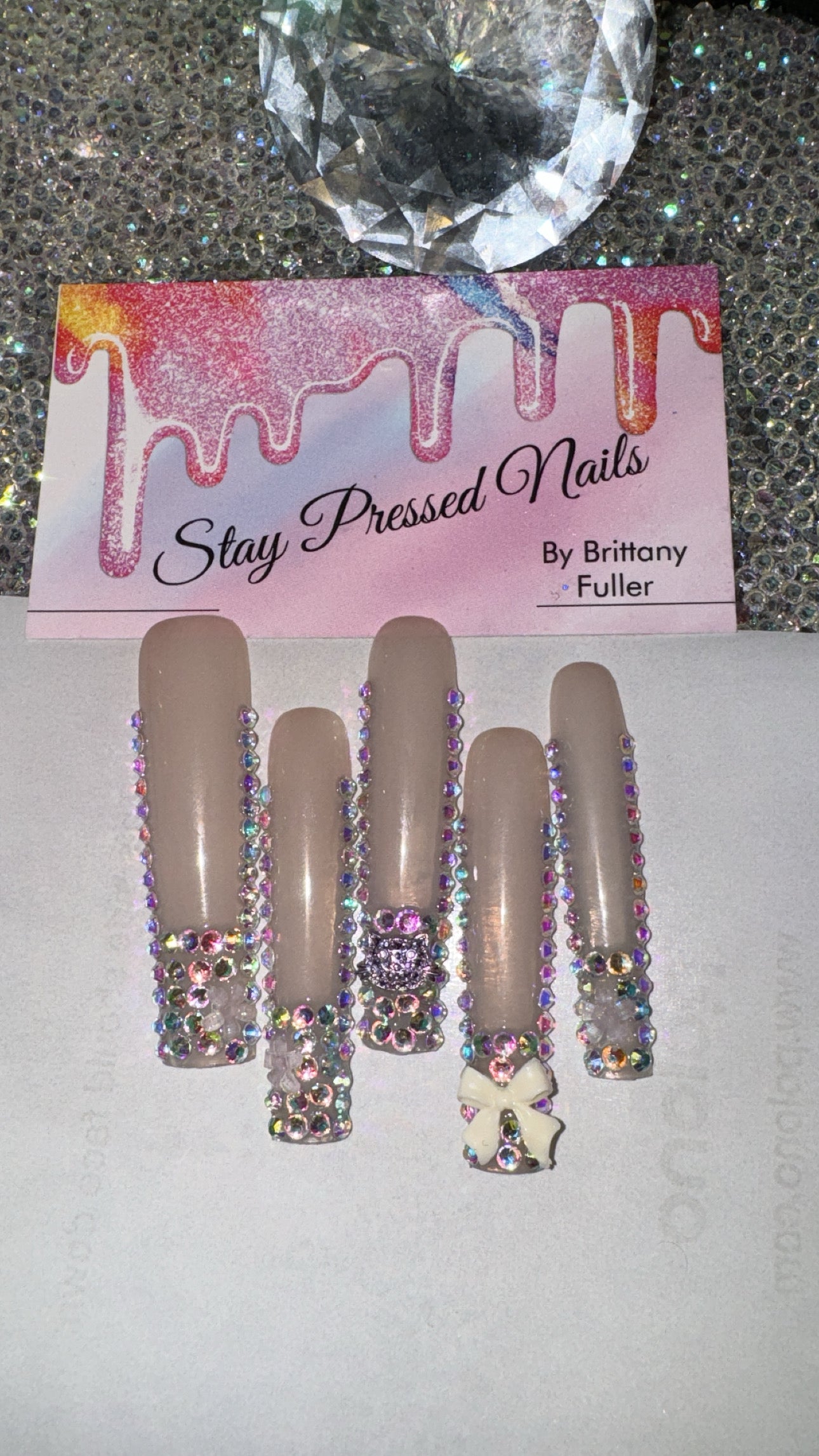 Nude Bling Bow Press On Nails