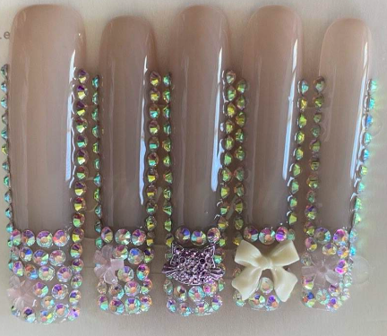 Nude Bling Bow Press On Nails