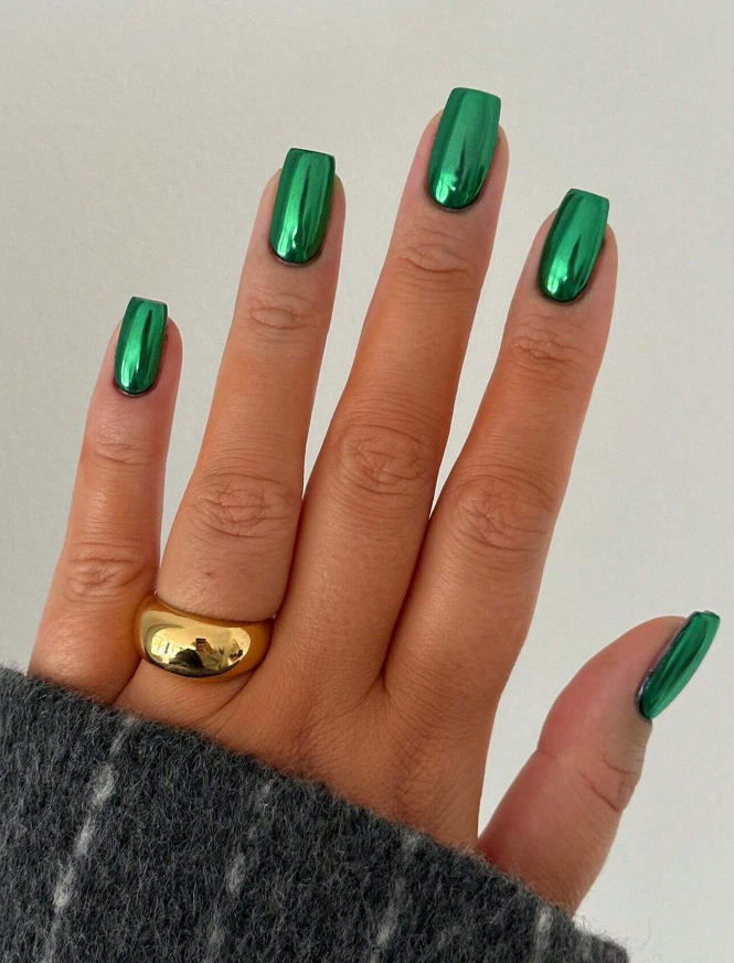 Green Chrome Press On Nails