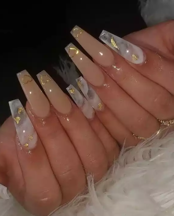 Milky White With Gold or Silver Flakes Press On Nails