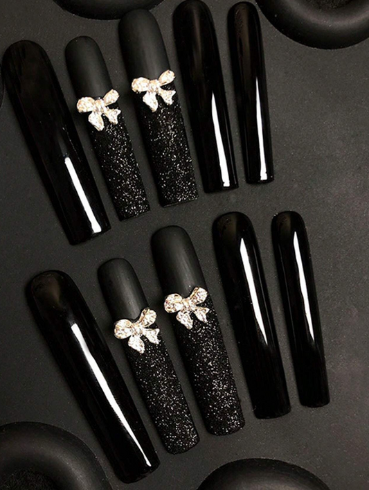 Blackout Bow Press On Nails