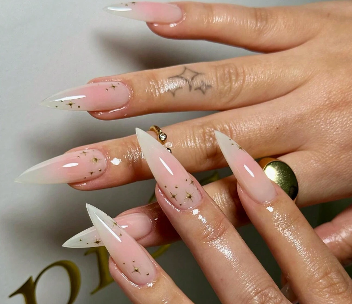 Sheer Stiletto Star Airbrushed Nails