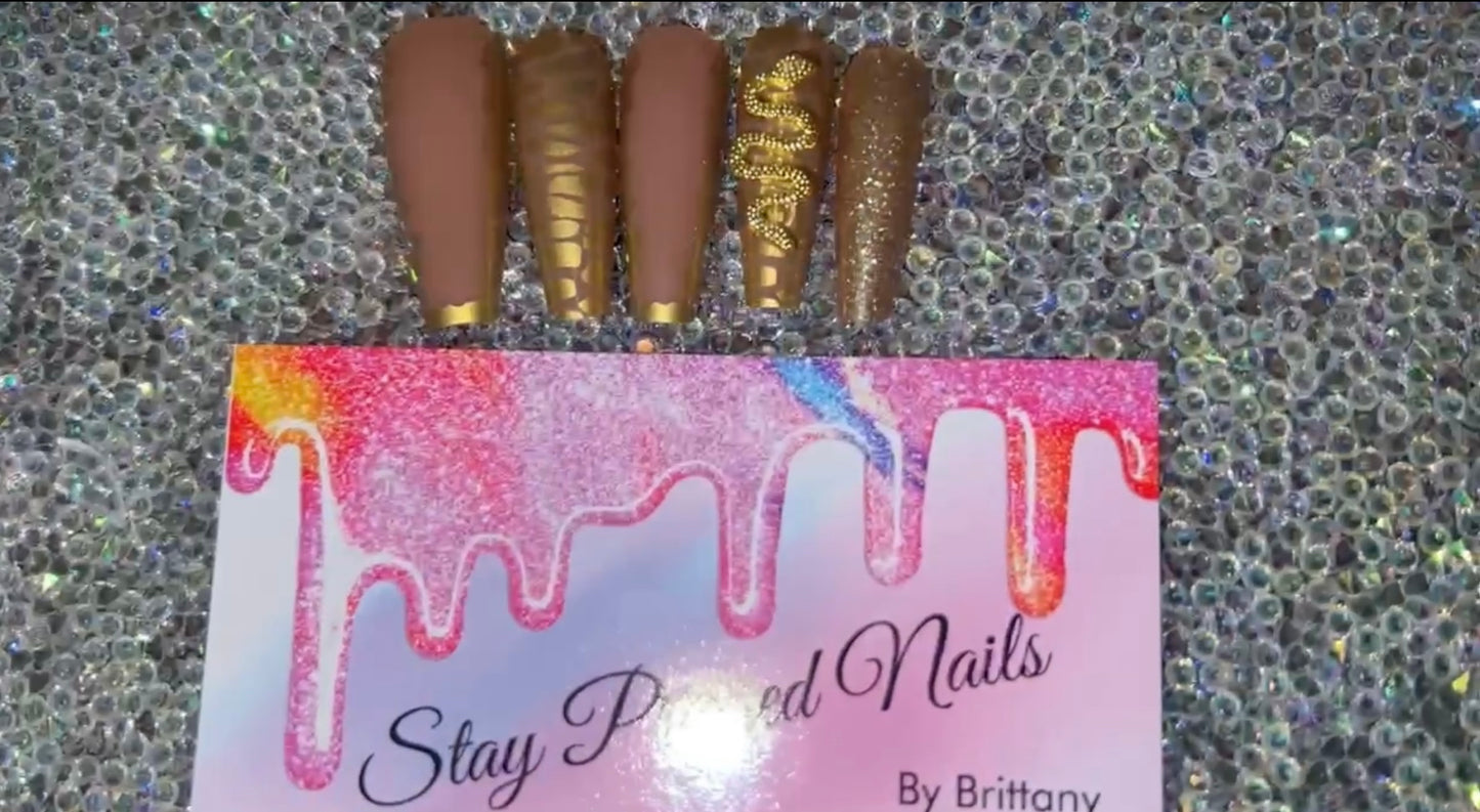 Nude and Gold Snake Press On Nails