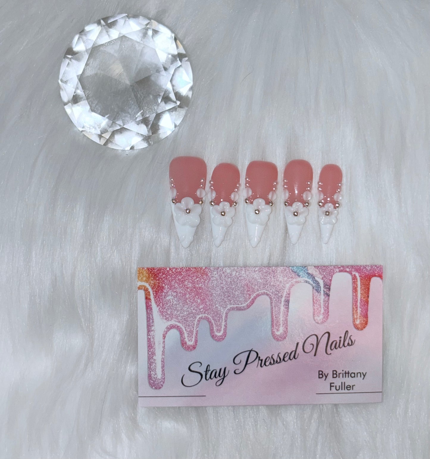 French Stiletto 3D Flower Press On Nails Size Large