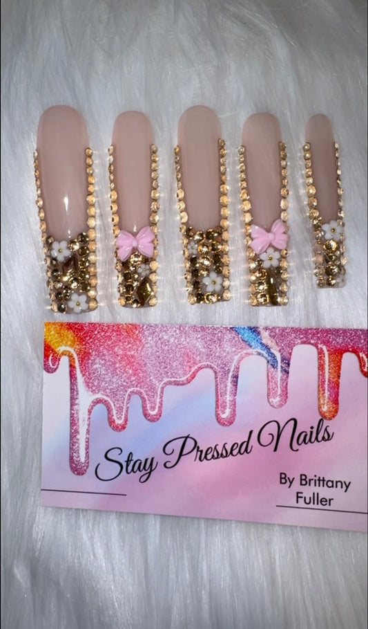 Pink & Gold Bling XXL Press On Nails Size Large