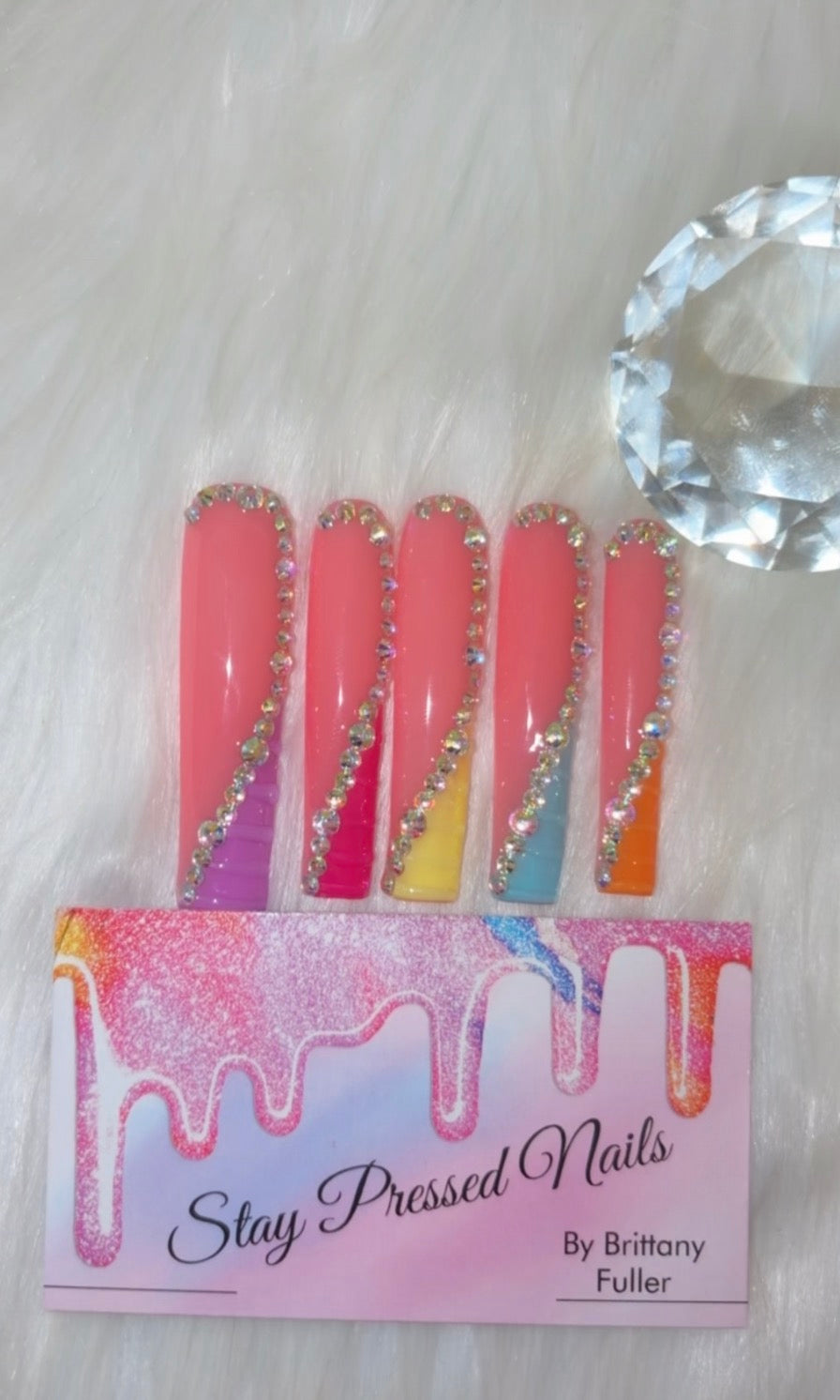 Rainbow Sherbet Bling Press On Nails Size Large
