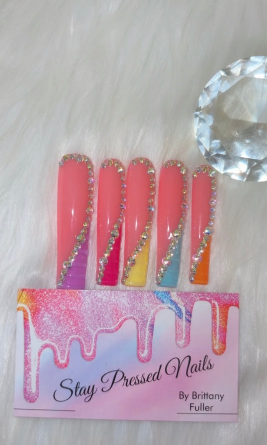 Rainbow Sherbet Bling Press On Nails Size Large