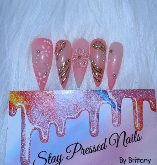 Pink & Gold Stiletto Press On Nails Size Large