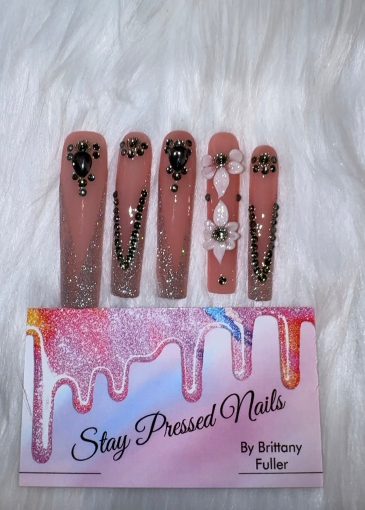 Glitter & Black Bling Nails Size Large (Ready to Ship)
