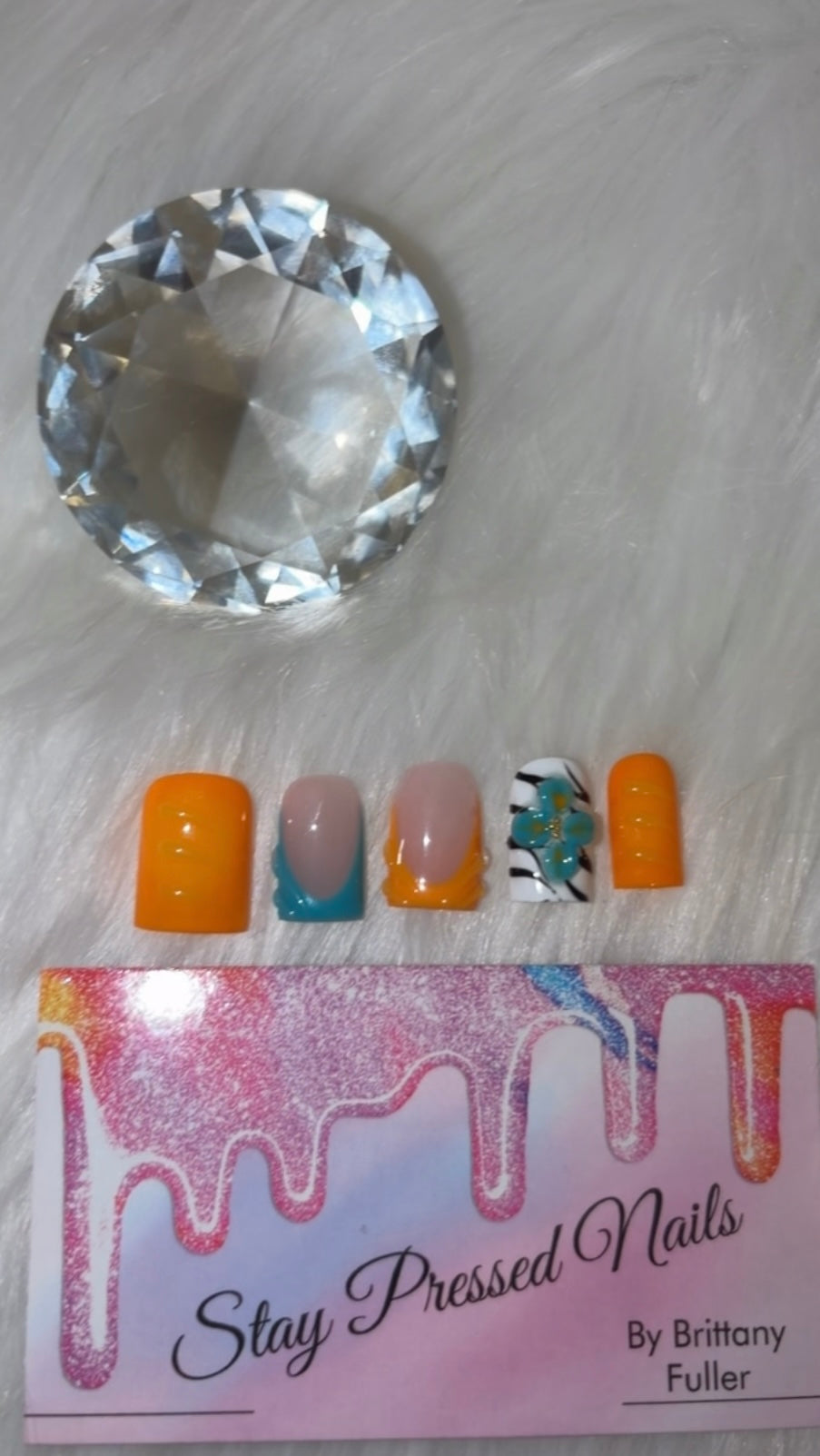 Orange & Blue Zebra Stripe Press On Nails Size Medium