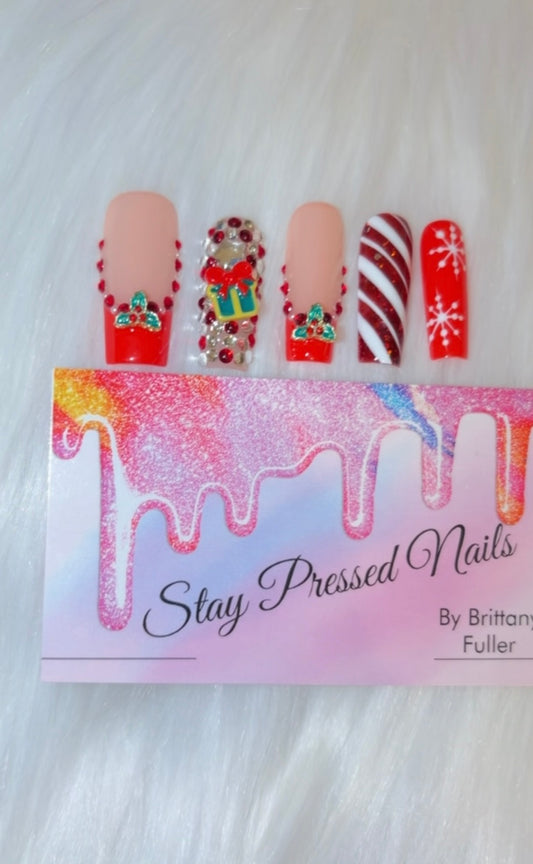 Red Christmas Present Press on Nails Size Large