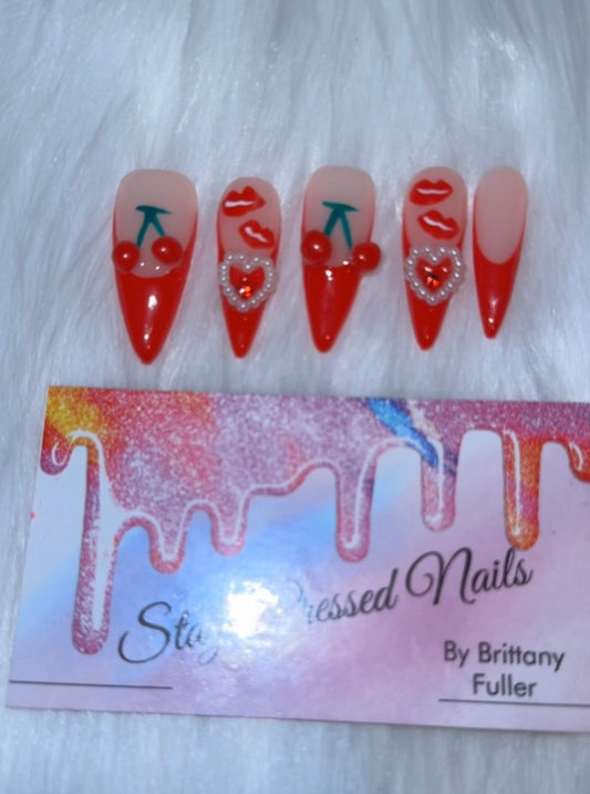 French Cherry 🍒 Press On Nails Size Large
