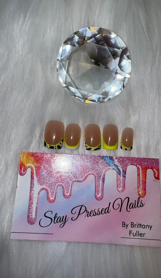 Short Neon Yellow Animal Print Press On Nails