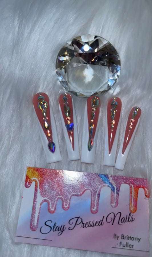 Deep V Cut French & Bling Press On Nails