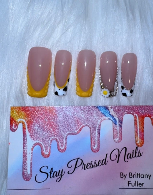 Yellow Cow Print Press On Nails Size Large