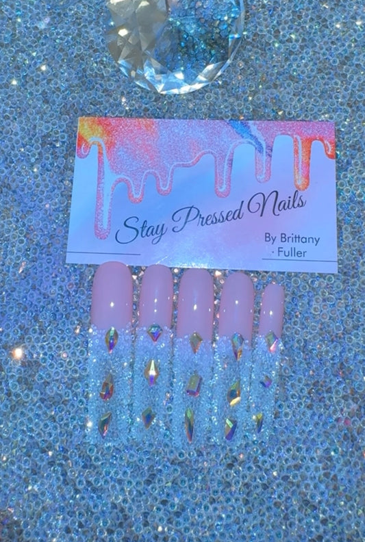 Pink & White Ombre Bling Press On