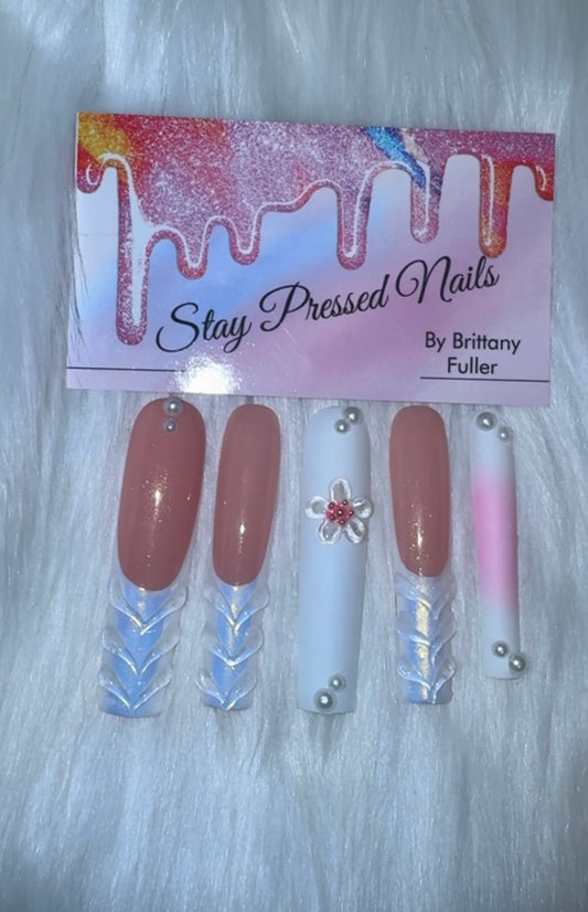 Iridescent White XXL Press On Nails Size Large