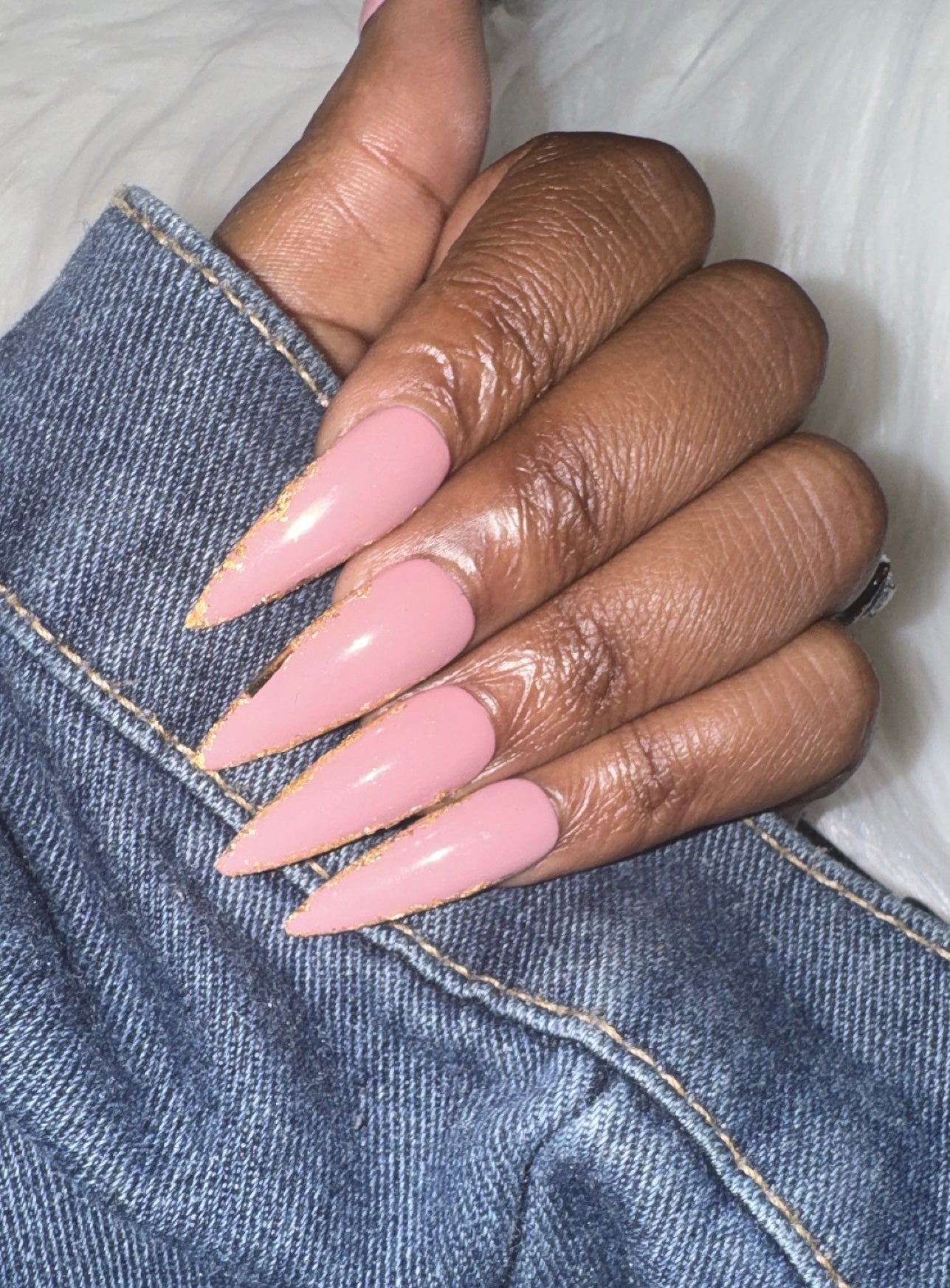Nude Pink and Gold Foil Outline Press On Nails