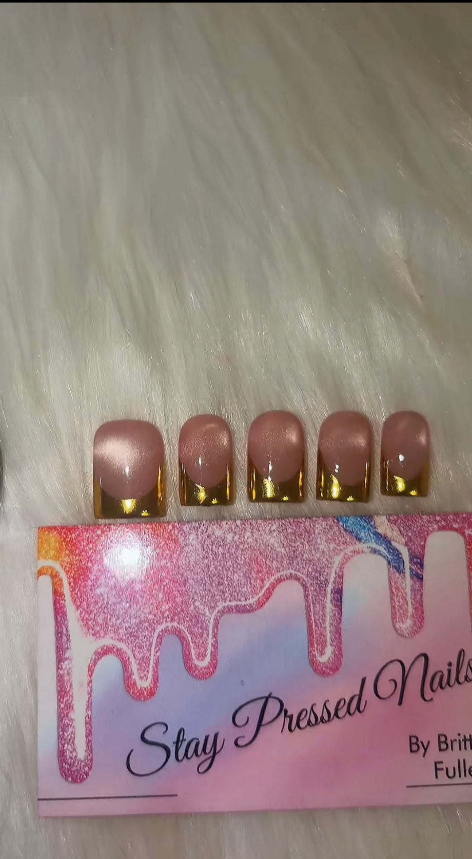 Cateye Gold French Tip Nails Size Medium
