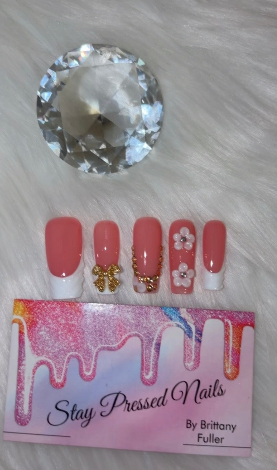 Square Long French Bow Press On Nails Size Large