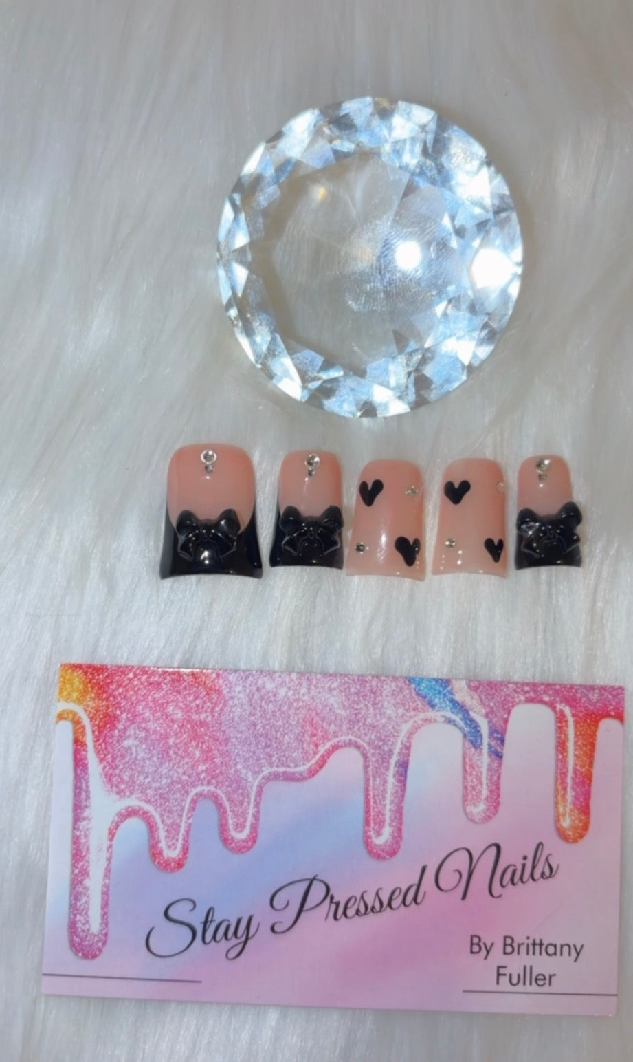 Black French Heart Duck Nails Size Large