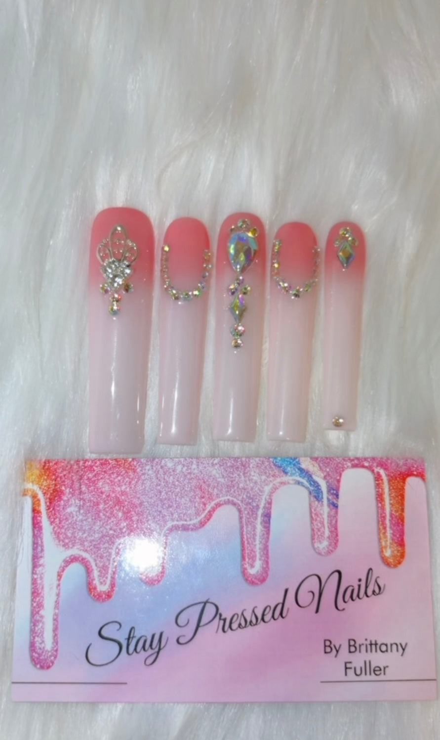 Pink Ombré Bling Press on Nails Size Large