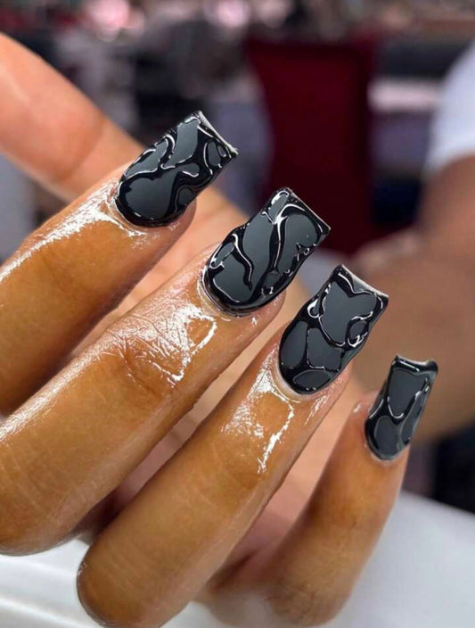 Black Matte & Gloss Textured Press on nails