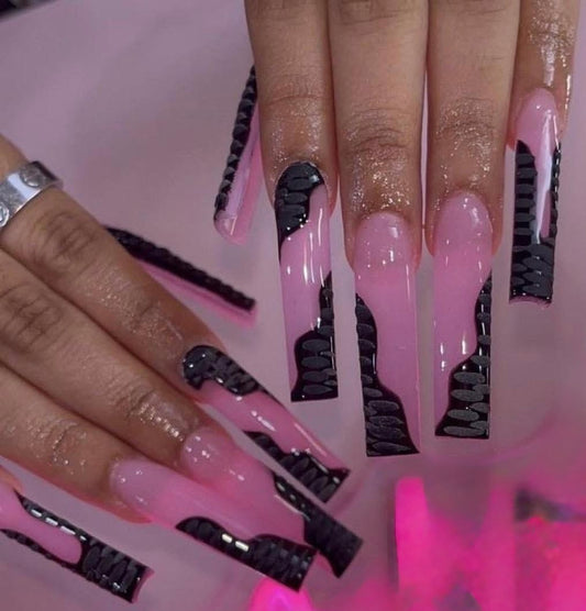 Nude Pink & Black Croc Press On Nails