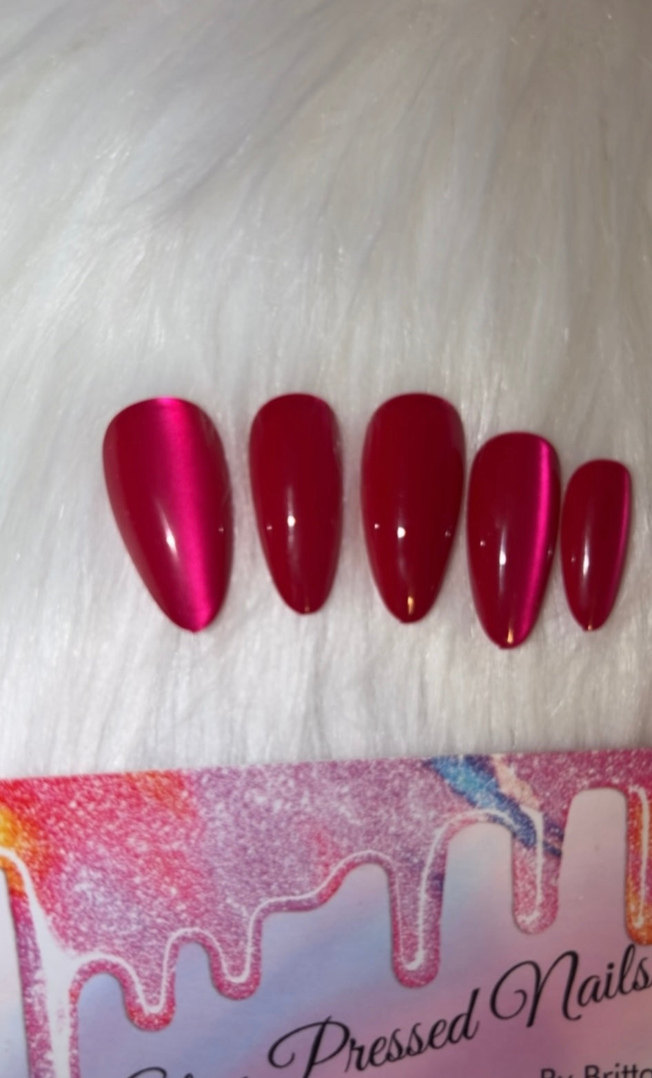 Dark Pink Almond Cat Eye Press On Nails