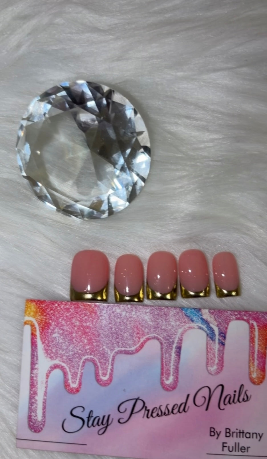 Pink and Gold French Press On Nails Size Medium (No Cateye)