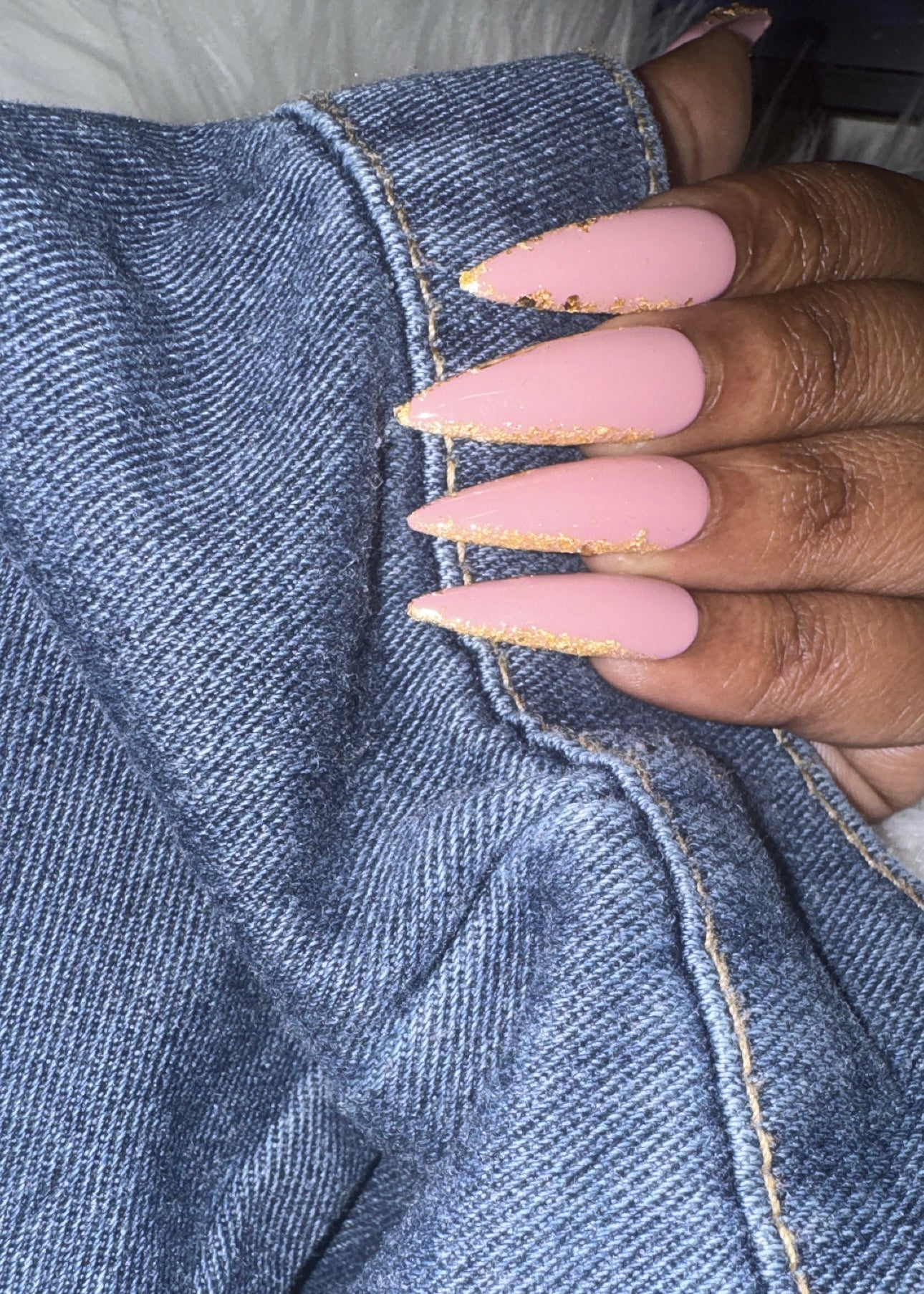 Nude Pink and Gold Foil Outline Press On Nails
