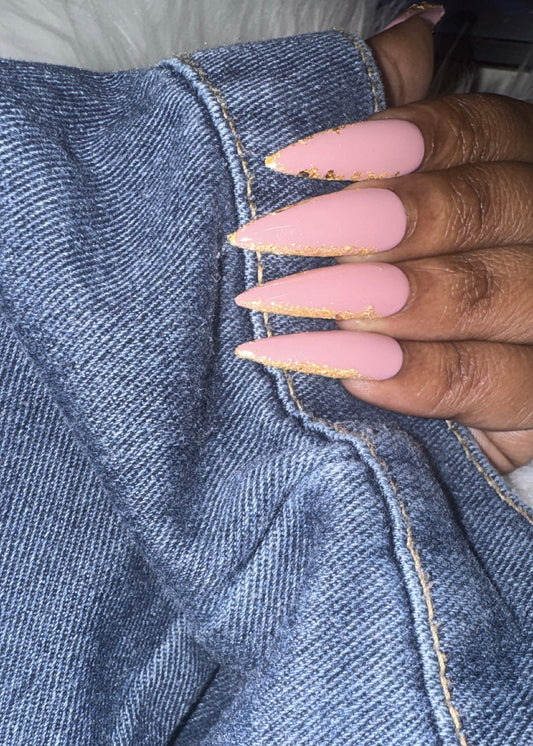 Nude Pink and Gold Foil Outline Press On Nails